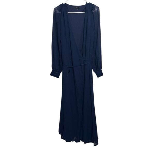 Lulu’s Navy Blue Long Sleeve Wrap Maxi Dress - Picture 1 of 6